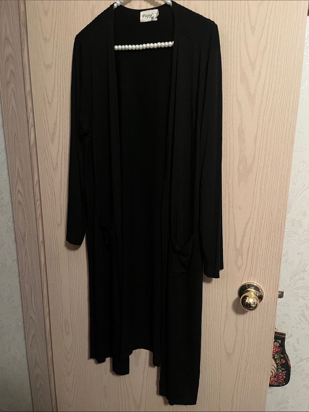 Papa Long Black Open-Front Cardigan